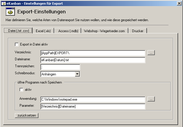 Einstellungen für Text-Dateien