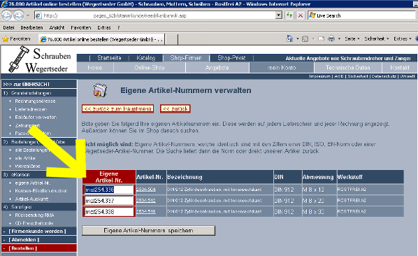 Eigene Artikel-Nummern verwalten