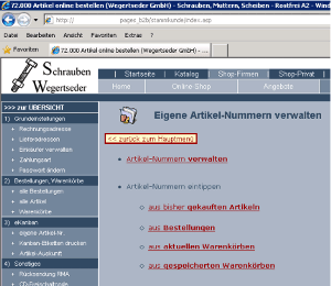 Haupt-Menü Artikel-Nummern-Verwaltung