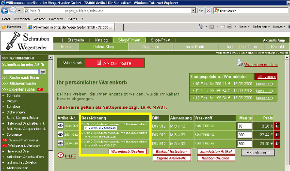 Anzeige eigener Artikel-Nummern im Warenkorb