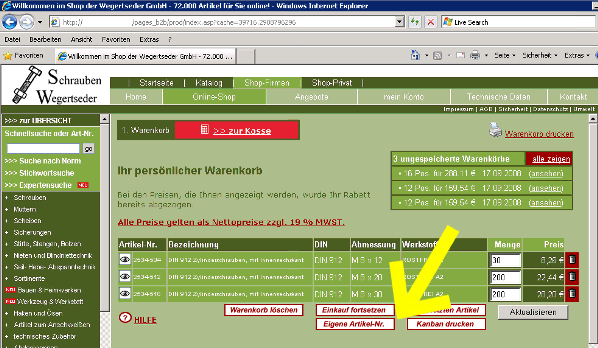 Eigene Artikel-Nummern aus dem Warenkorb erstellen